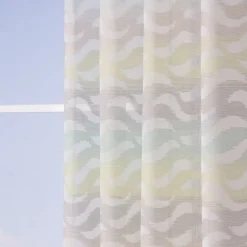 Fertiggardine Ösengardine Leinenoptik mit farbigem Wellenmuster weiß grün grau 140x245cm