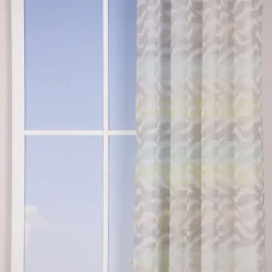 Fertiggardine Ösengardine Leinenoptik mit farbigem Wellenmuster weiß grün grau 140x245cm
