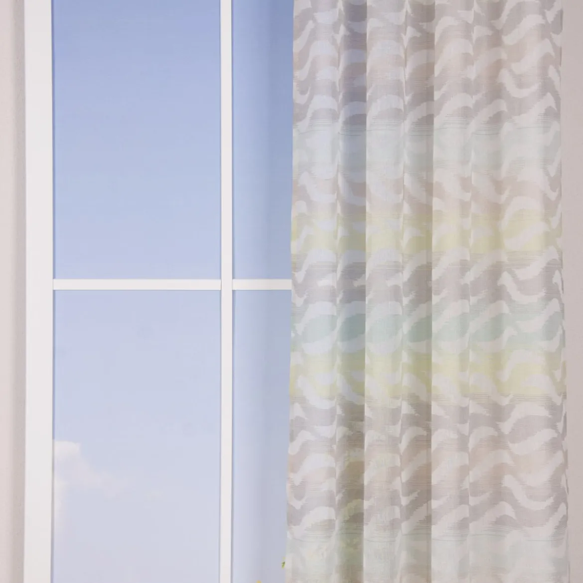 Fertiggardine Ösengardine Leinenoptik mit farbigem Wellenmuster weiß grün grau 140x245cm