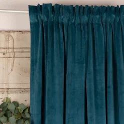 Fertiggardine Velia Samt mit verdeckten Schlaufen einfarbig petrol 140x245cm