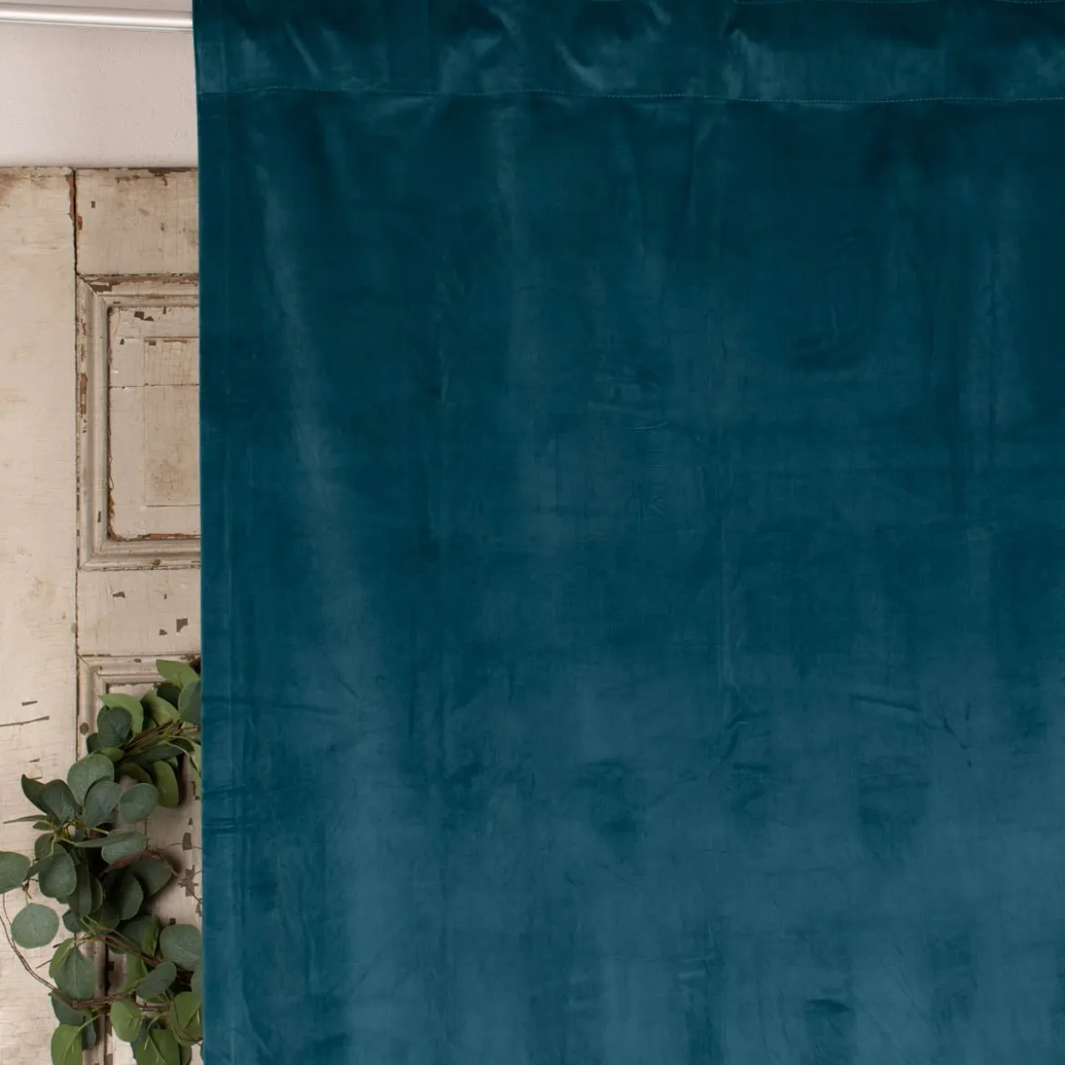 Fertiggardine Velia Samt mit verdeckten Schlaufen einfarbig petrol 140x245cm