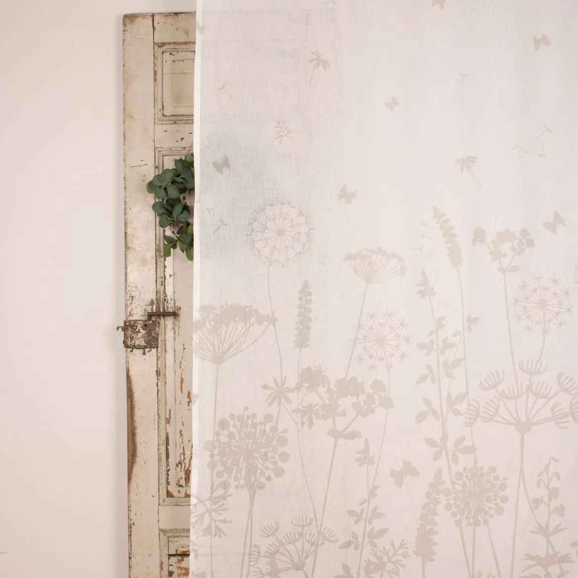 Fertigschal mit Schlaufenband Blumenwiese wollweiß sand 140x245cm