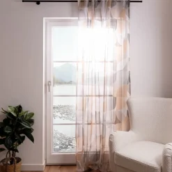 Fertigschal mit Schlaufenband geometrisch ocker natur 140x245cm