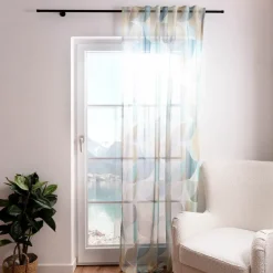 Fertigschal mit Schlaufenband geometrisch grün blau weiß 140x245cm