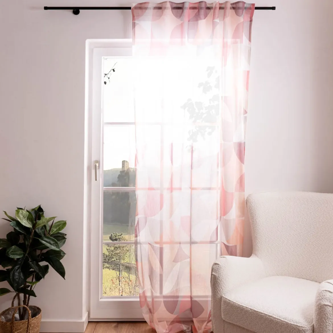 Fertigschal mit Schlaufenband geometrisch orange taupe weiß 140x245cm