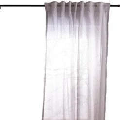 Fertigschal mit Schlaufenband Applikation Wellenlinien mit Leinenanteil grau creme 140x245cm