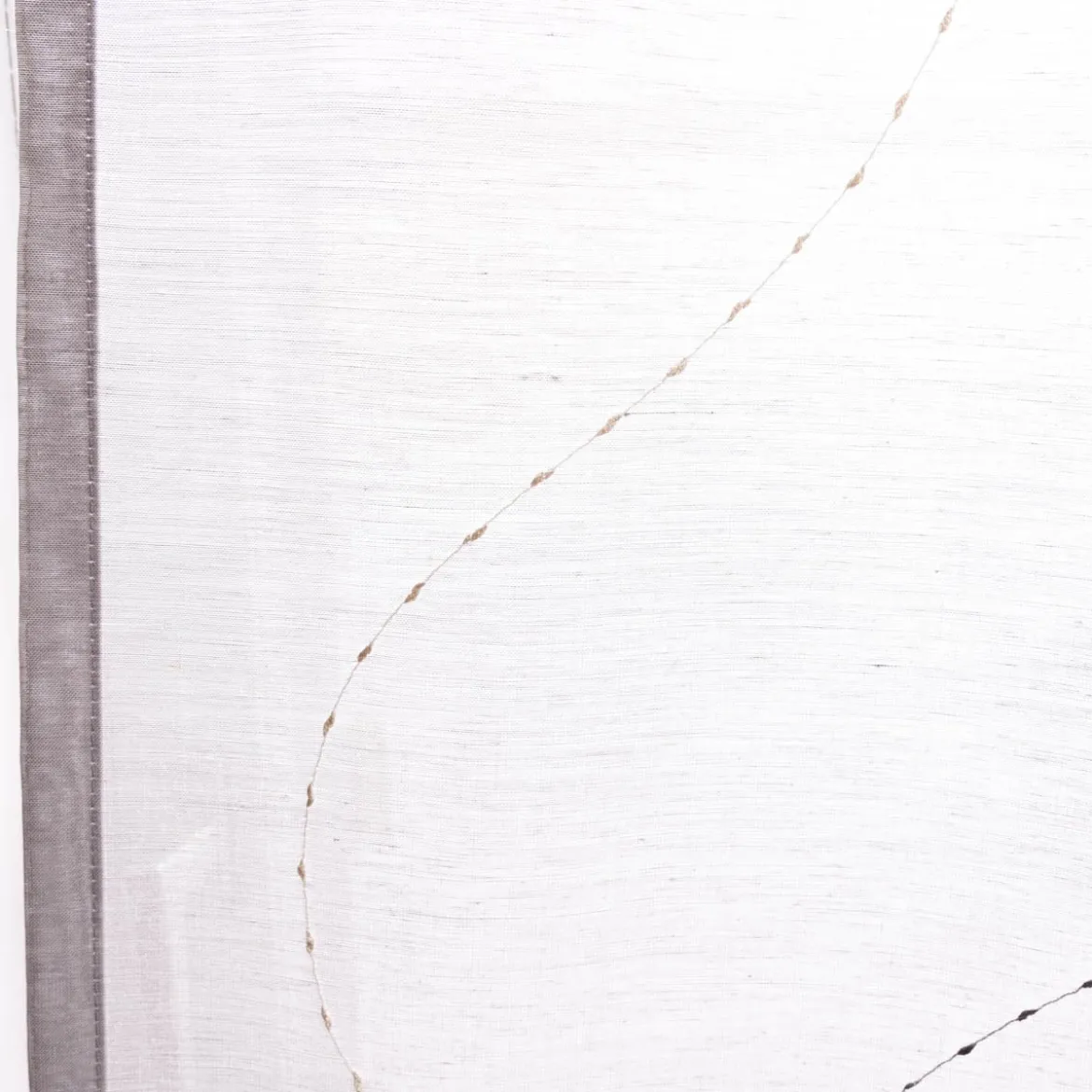 Fertigschal mit Schlaufenband Applikation Wellenlinien mit Leinenanteil grau creme 140x245cm