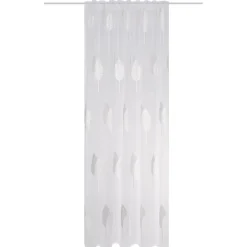 Fertigvorhang mit Kombiband Leinenoptik Stickerei Blätter ecru grau 140x245cm