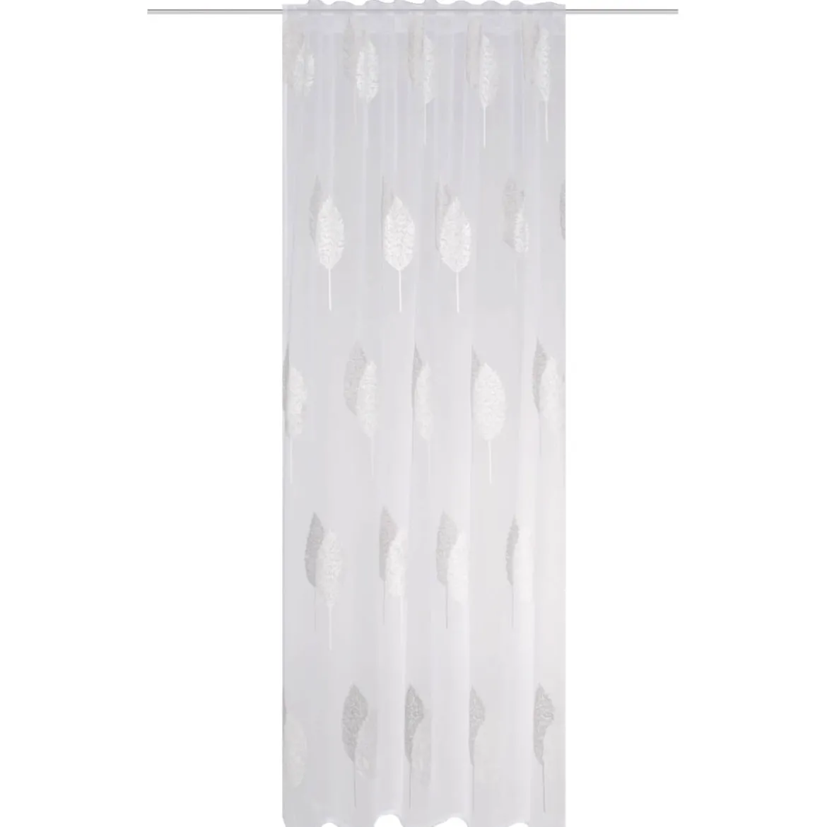 Fertigvorhang mit Kombiband Leinenoptik Stickerei Blätter ecru grau 140x245cm