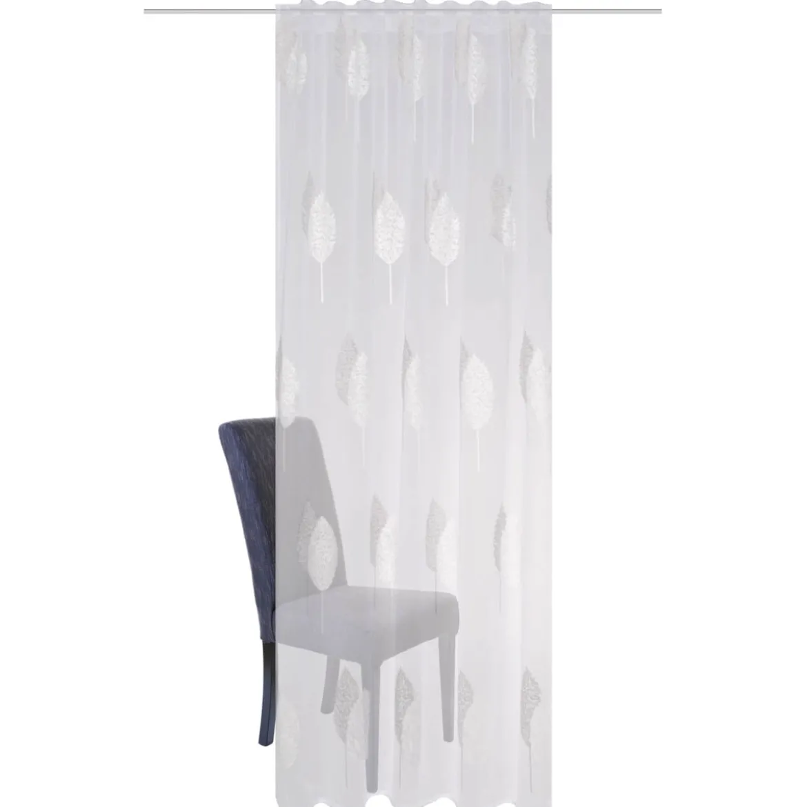 Fertigvorhang mit Kombiband Leinenoptik Stickerei Blätter ecru grau 140x245cm