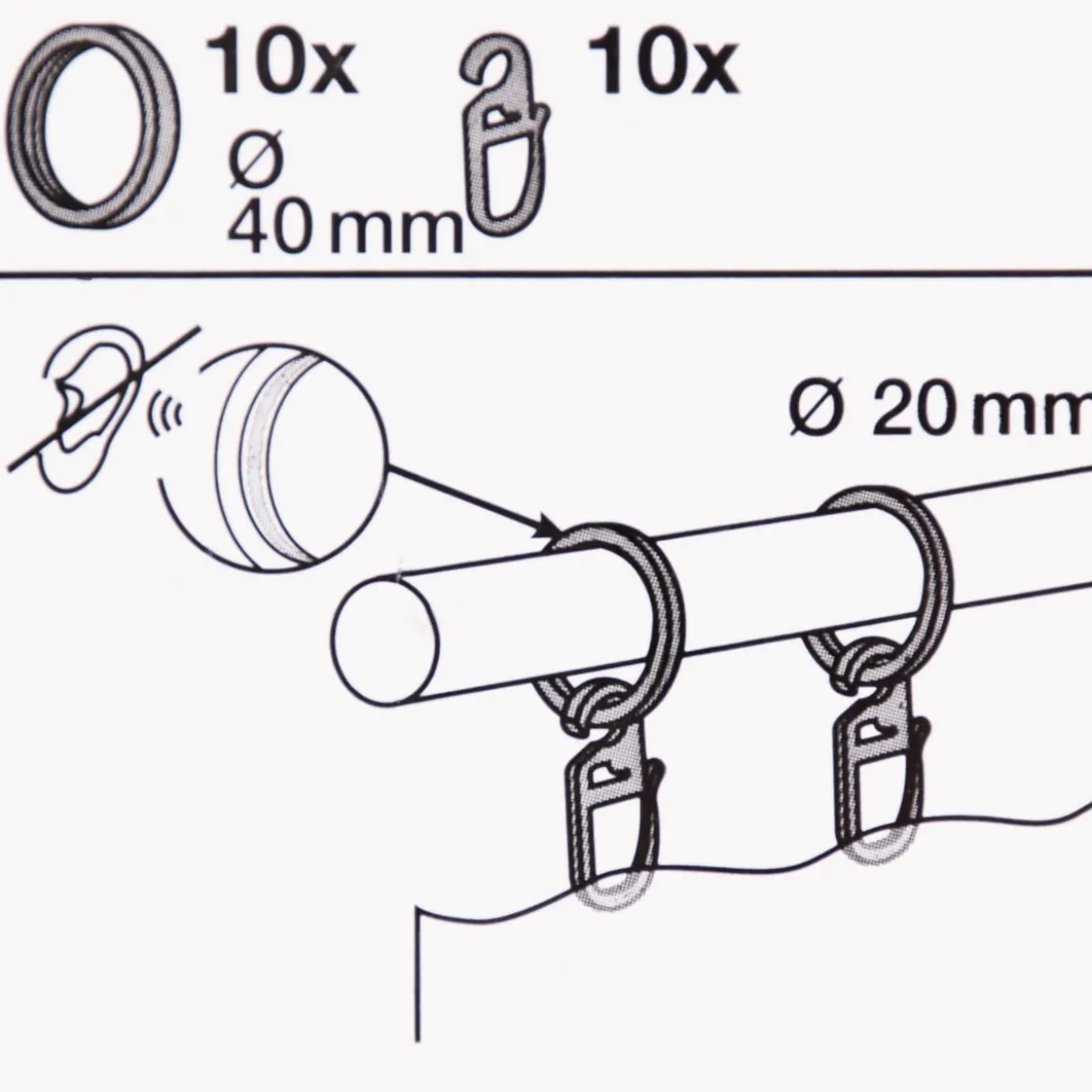 Flachringe 20mm inkl. Einlage und Falthaken Ø40mm 10 Stück schwarz