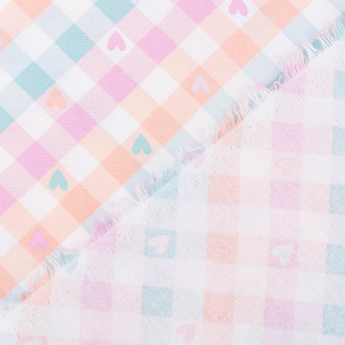 Flanell Stoff aus Baumwolle Karo Herzen pink mint grün 1,45m Breite
