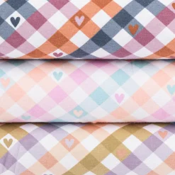 Flanell Stoff aus Baumwolle Karo Herzen pink mint grün 1,45m Breite