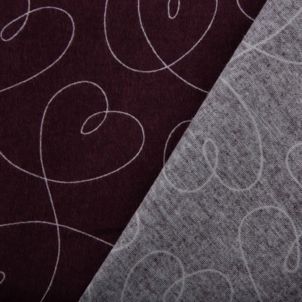 Flanell Stoff Baumwollflanell Herzen aubergine weiß 1,47m Breite