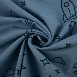 Flanell Stoff Baumwollflanell Raketen hellblau 1,47m Breite