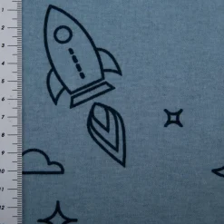 Flanell Stoff Baumwollflanell Raketen hellblau 1,47m Breite