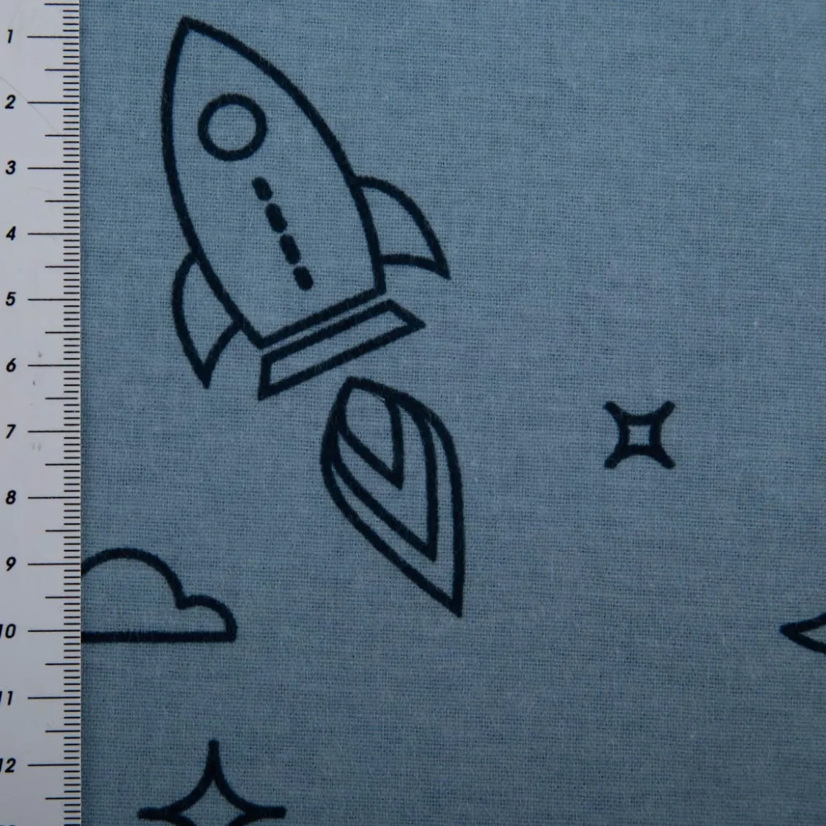 Flanell Stoff Baumwollflanell Raketen hellblau 1,47m Breite