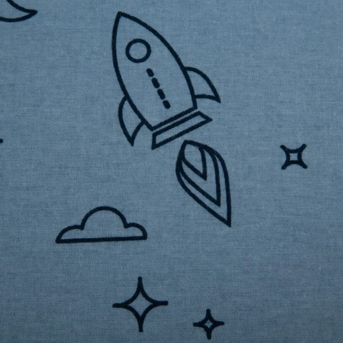 Flanell Stoff Baumwollflanell Raketen hellblau 1,47m Breite