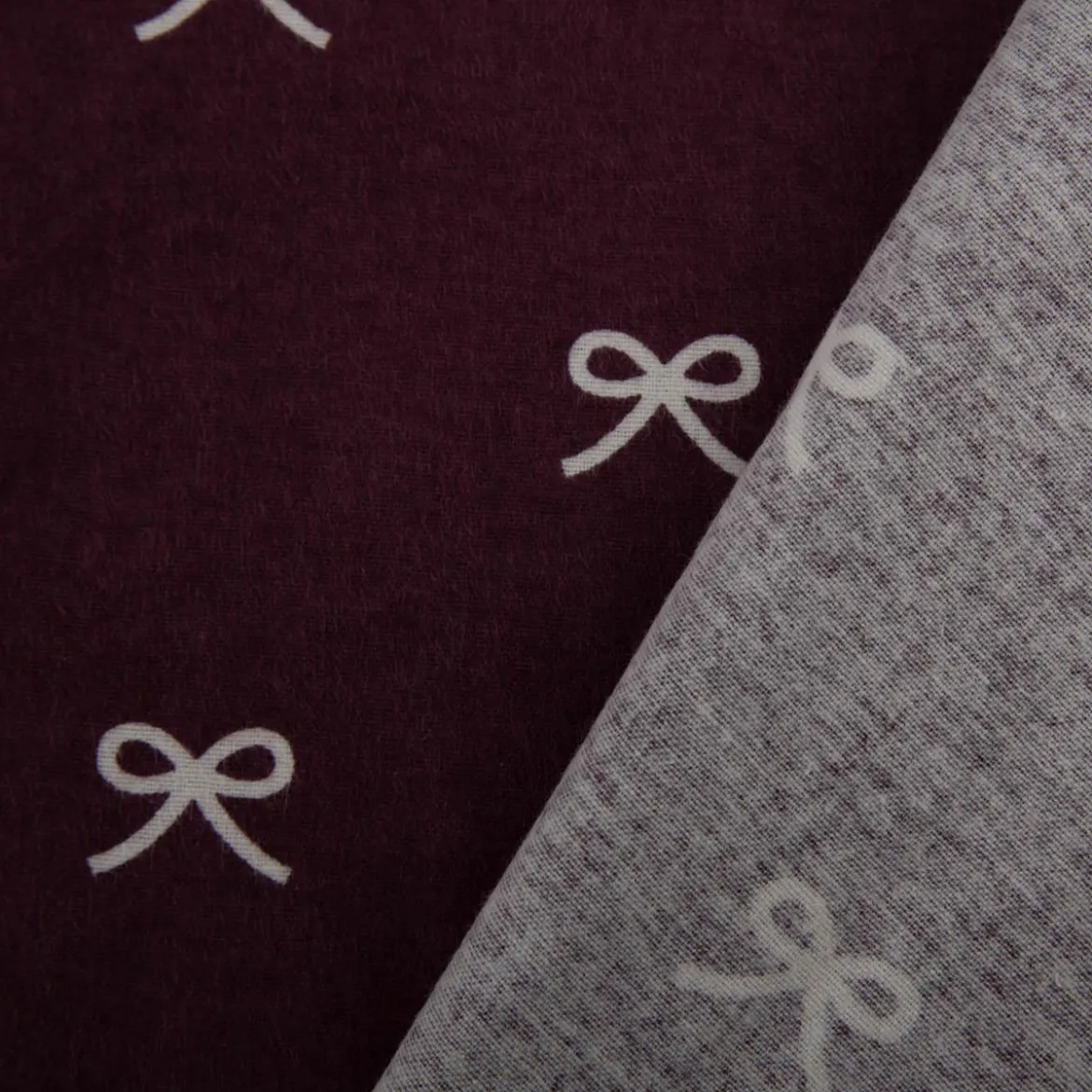 Flanell Stoff Baumwollflanell Schleifen aubergine 1,47m Breite