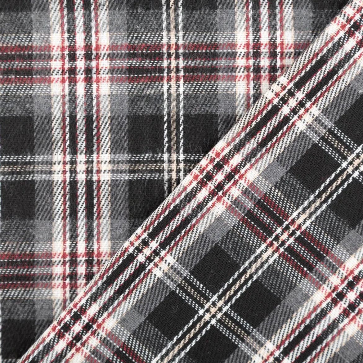 Flanellstoff brushed yarn died checks Karo schwarz rot 1,45m Breite