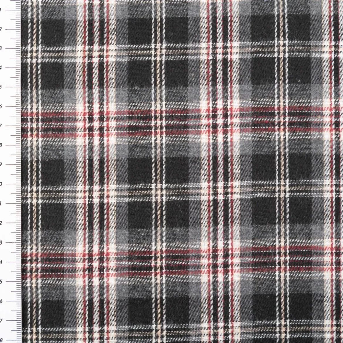 Flanellstoff brushed yarn died checks Karo schwarz rot 1,45m Breite