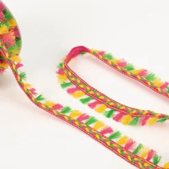 Flechtborte mit Quastenfransen pink gelb grün 2,8cm Breite