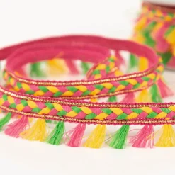 Flechtborte mit Quastenfransen pink gelb grün 2,8cm Breite