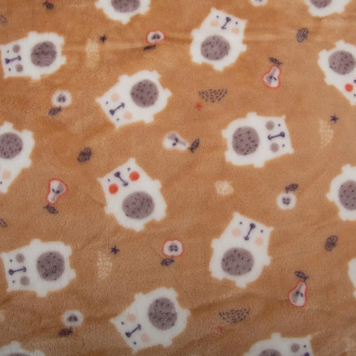 Fleecestoff Bärchen mit Birne & Apfel beige – kuschelweich, 1,45 m Breite