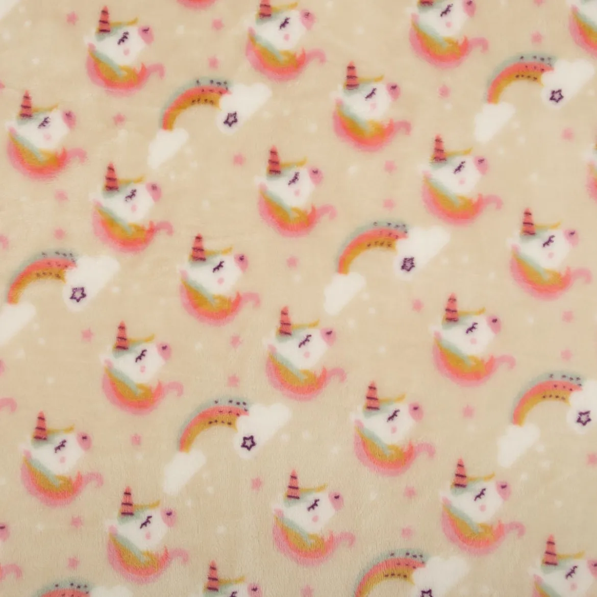 Fleecestoff Einhörner Regenbogen beige rosa 1,45 m Breite