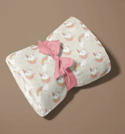 Fleecestoff Einhörner Regenbogen beige rosa 1,45 m Breite