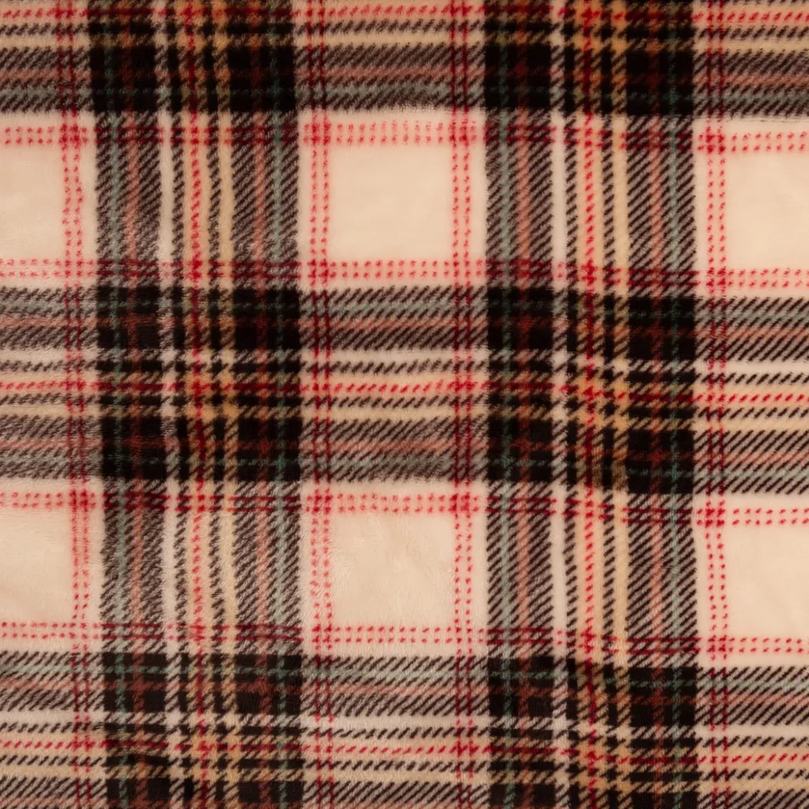 Fleecestoff Karo Norwy ecru schwarz rot 1,45 m Breite