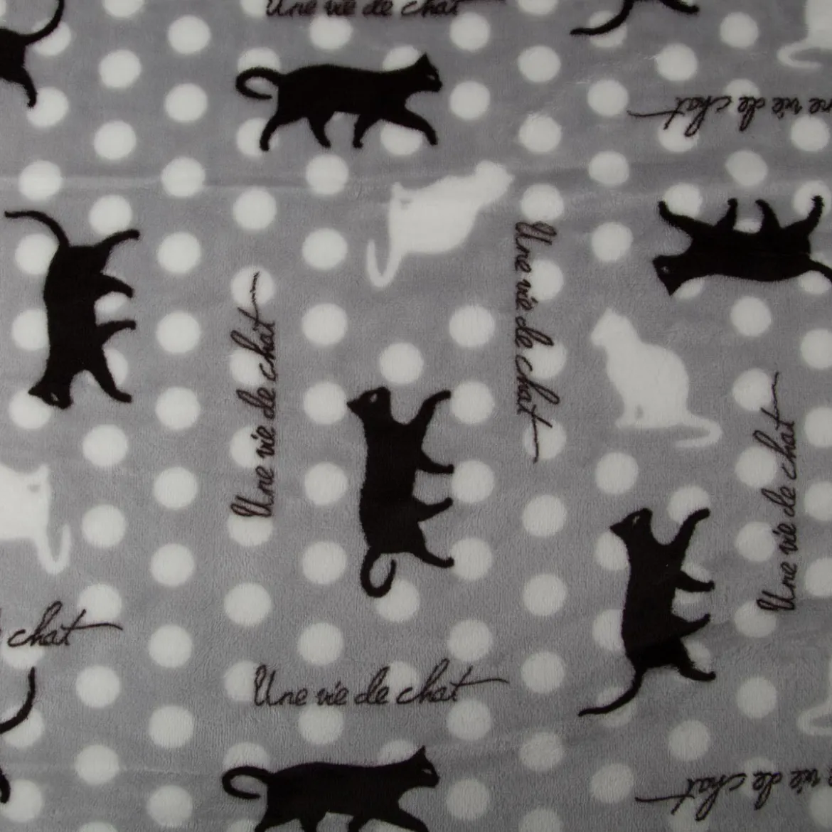 Fleecestoff Katzen grau weiß schwarz – kuschelweich, 1,45 m Breite