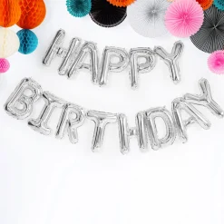 Folienballon Happy Birthday silber 340x35cm