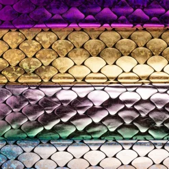 Folienjersey Stretch Glitzer Schuppen holografisch schwarz gold 1,5m Breite
