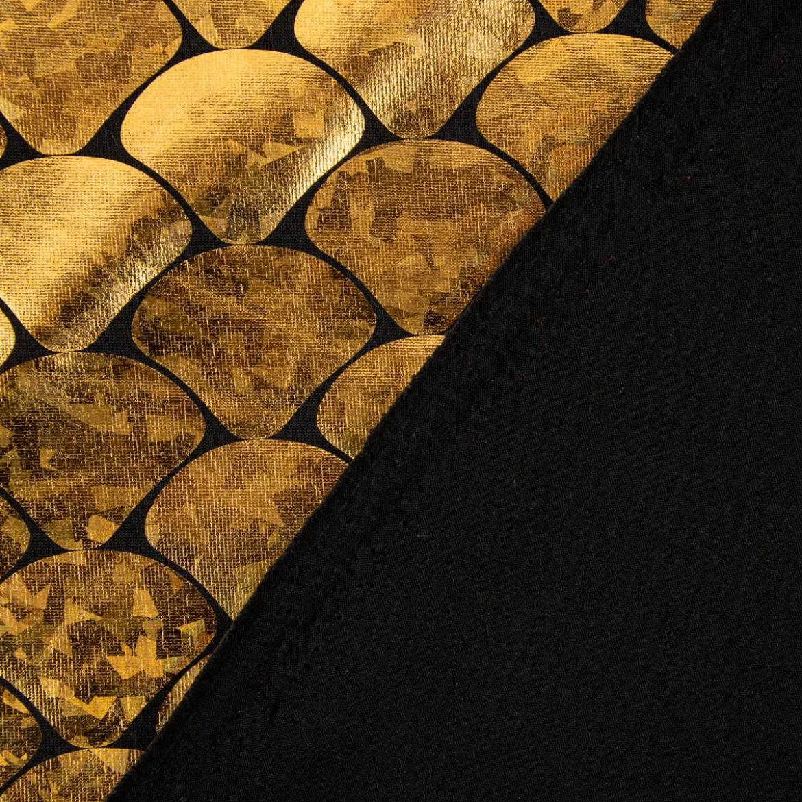 Folienjersey Stretch Glitzer Schuppen holografisch schwarz gold 1,5m Breite