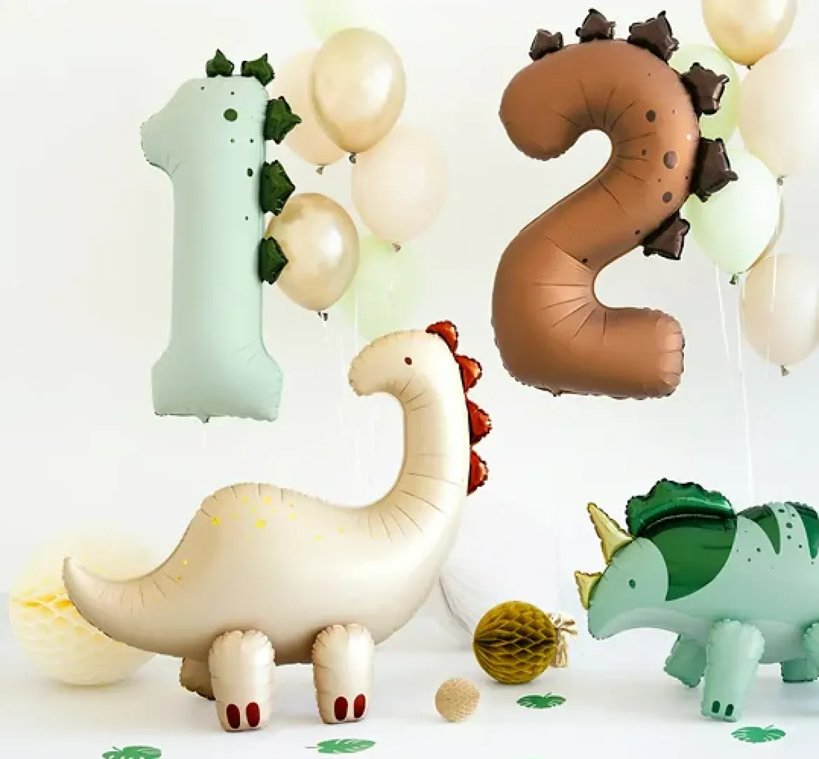 Folienluftballon Dino Brontosaurus stehend beige zum Aufblasen 91x85 cm
