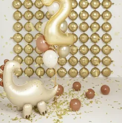 Folienluftballon Dino Brontosaurus stehend beige zum Aufblasen 91x85 cm
