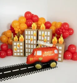 Folienluftballon Feuerwehrauto stehend rot zum Aufblasen 67x53 cm