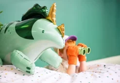 Folienluftballon Triceratops Dinosaurier stehend grün zum Aufblasen 101x60,5cm
