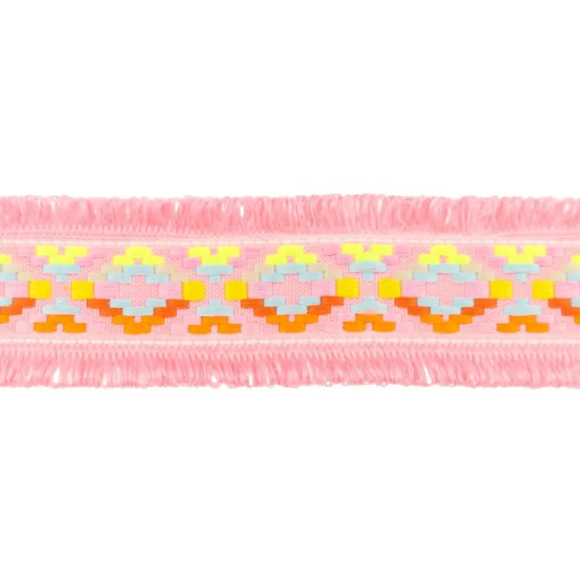 Fransenband Webband Ibiza Ethnoband Meterware rosa bunt 4,5cm Breite