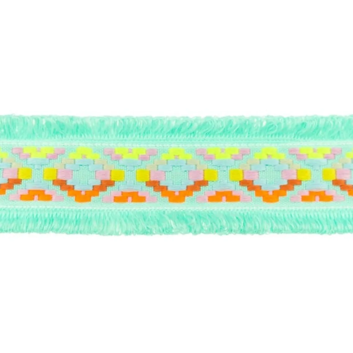 Fransenband Webband Ibiza Ethnoband Meterware mint bunt 4,5cm Breite