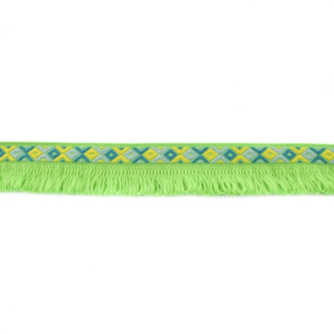 Fransenband Webband Ibiza Ethnoband Rauten Meterware lime 2,6cm Breite
