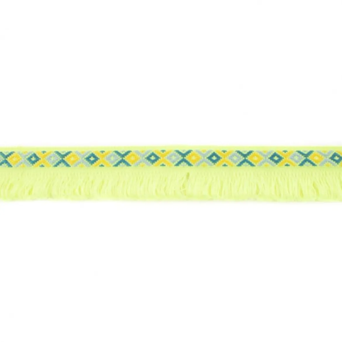 Fransenband Webband Ibiza Ethnoband Rauten Meterware neon-gelb 2,6cm Breite