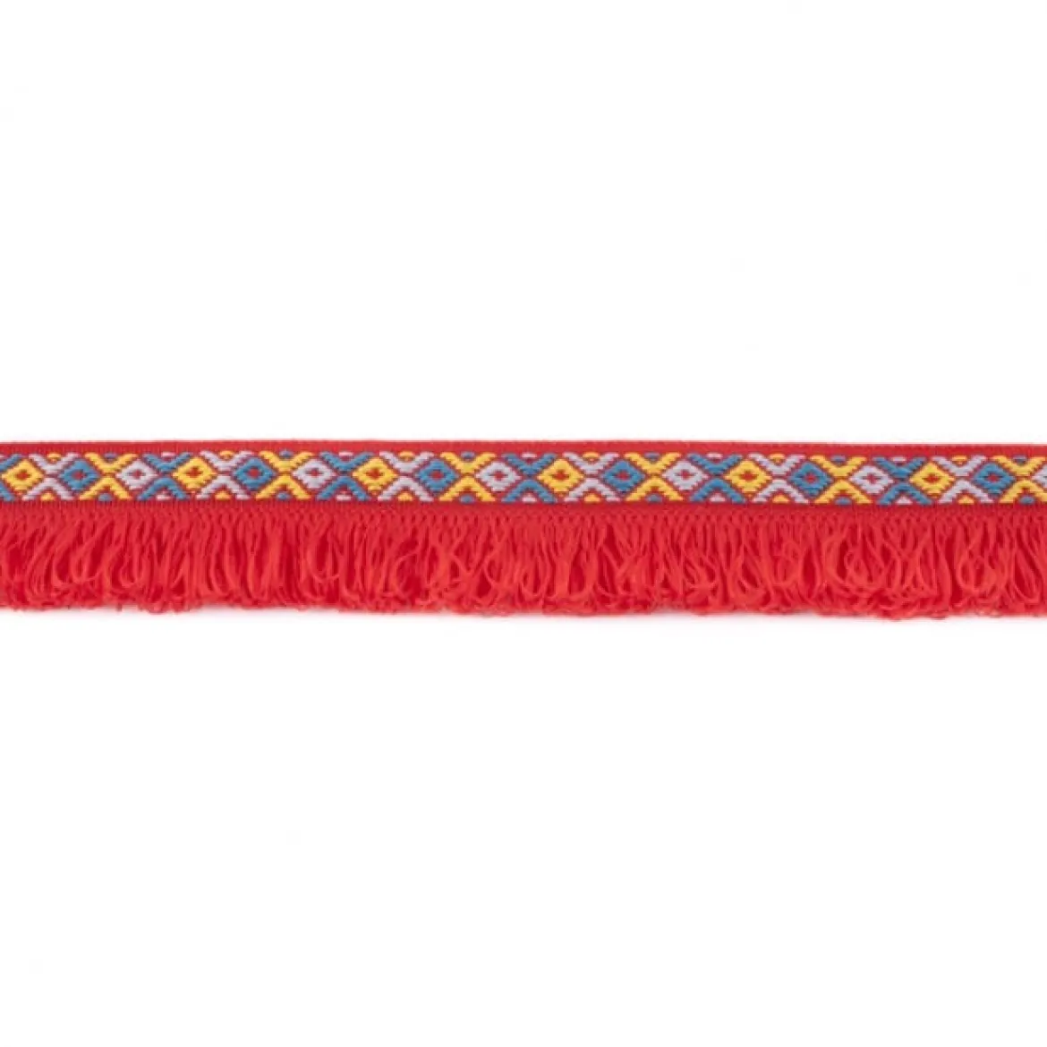 Fransenband Webband Ibiza Ethnoband Rauten Meterware rot 2,6cm Breite