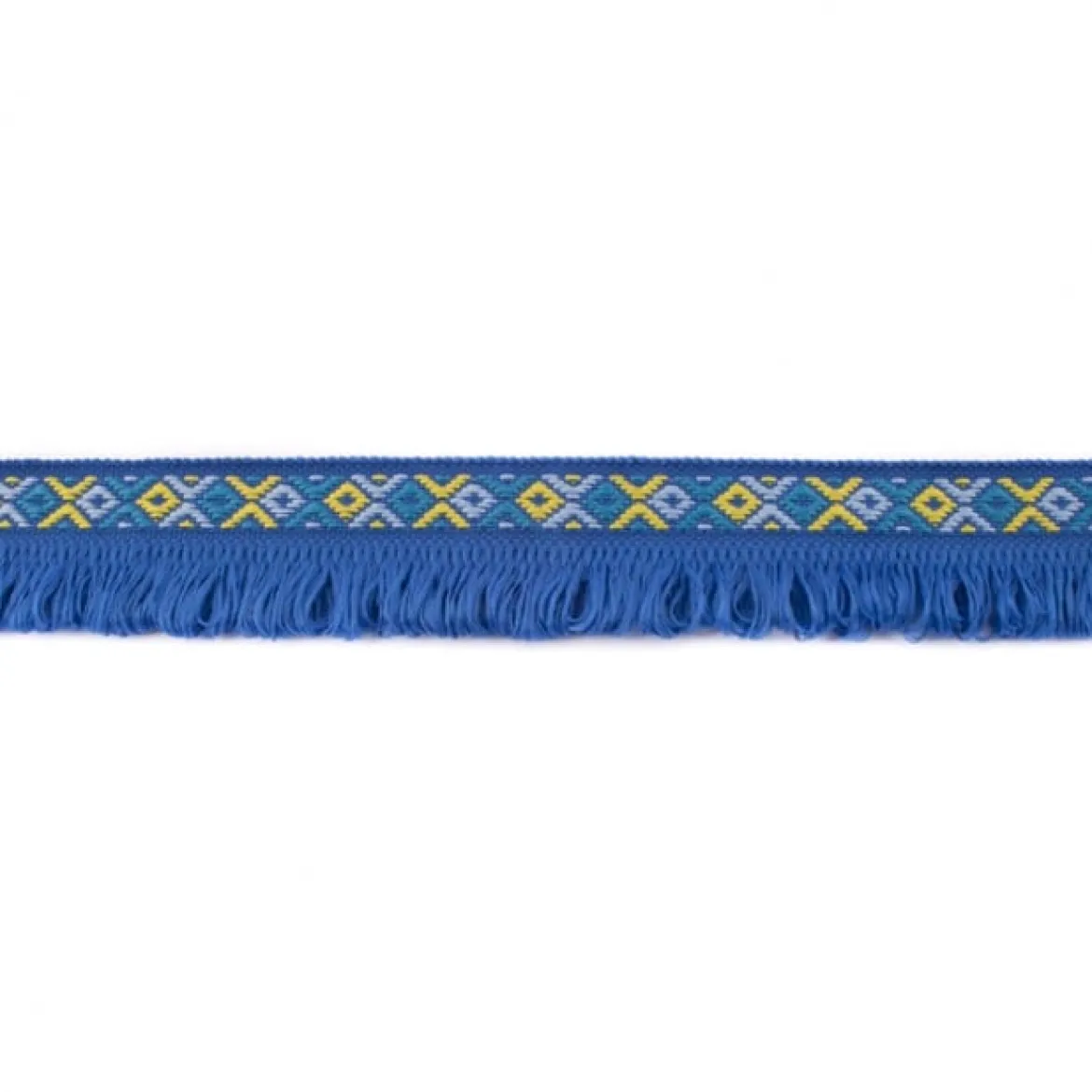 Fransenband Webband Ibiza Ethnoband Rauten Meterware kobalt-blau 2,6cm Breite