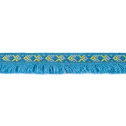 Fransenband Webband Ibiza Ethnoband Rauten Meterware aqua-blau 2,6cm Breite