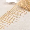 Fransenborte mit Strasskettchen und feiner Kugelkette ecru gold 8cm Breite