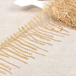 Fransenborte mit Strasskettchen und feiner Kugelkette ecru gold 8cm Breite