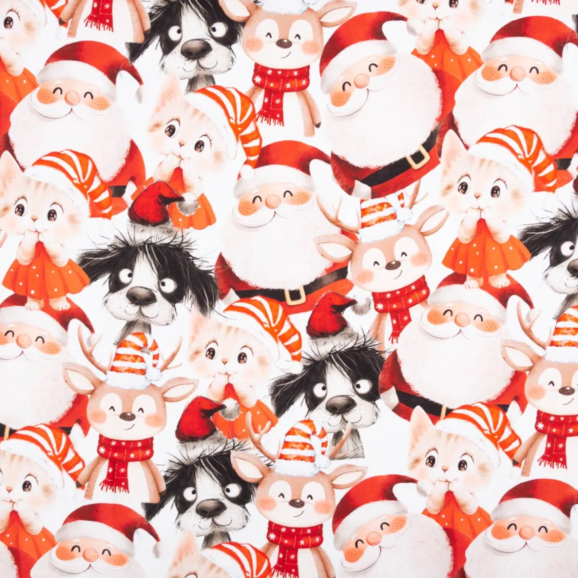 French Terry Christmas Family weiß rot 145cm