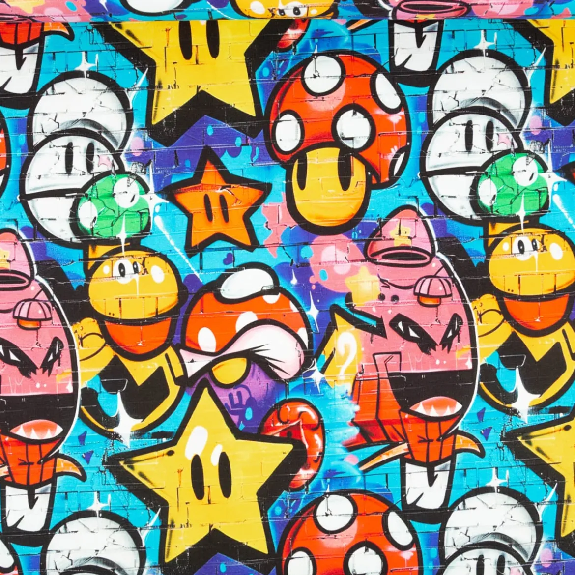 French Terry Digitaldruck Graffiti Street Art Lachgesicht bunt 1,5m Breite
